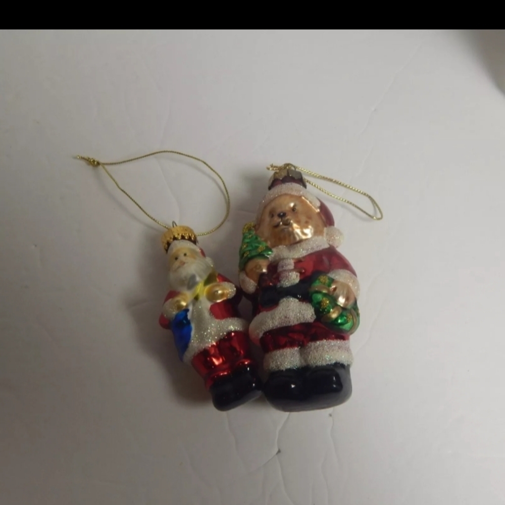 Hand Blown Glass Christmas Ornaments Lot of Two Santa and Santa Bear Glitter